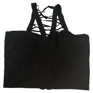 Bebe bandage black crop top lace up back detail